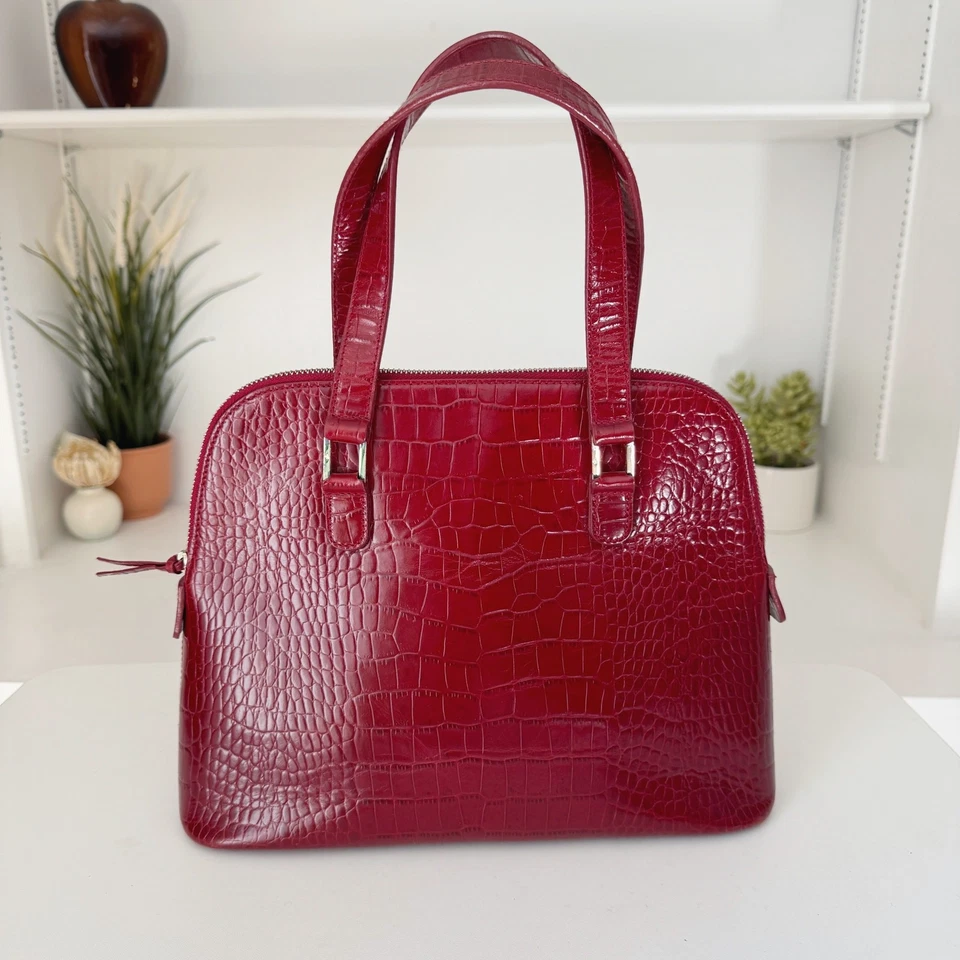 Bolso de mano Ralph Lauren de cuero vegano en relieve de cocodrilo rojo Foto 2 de 4