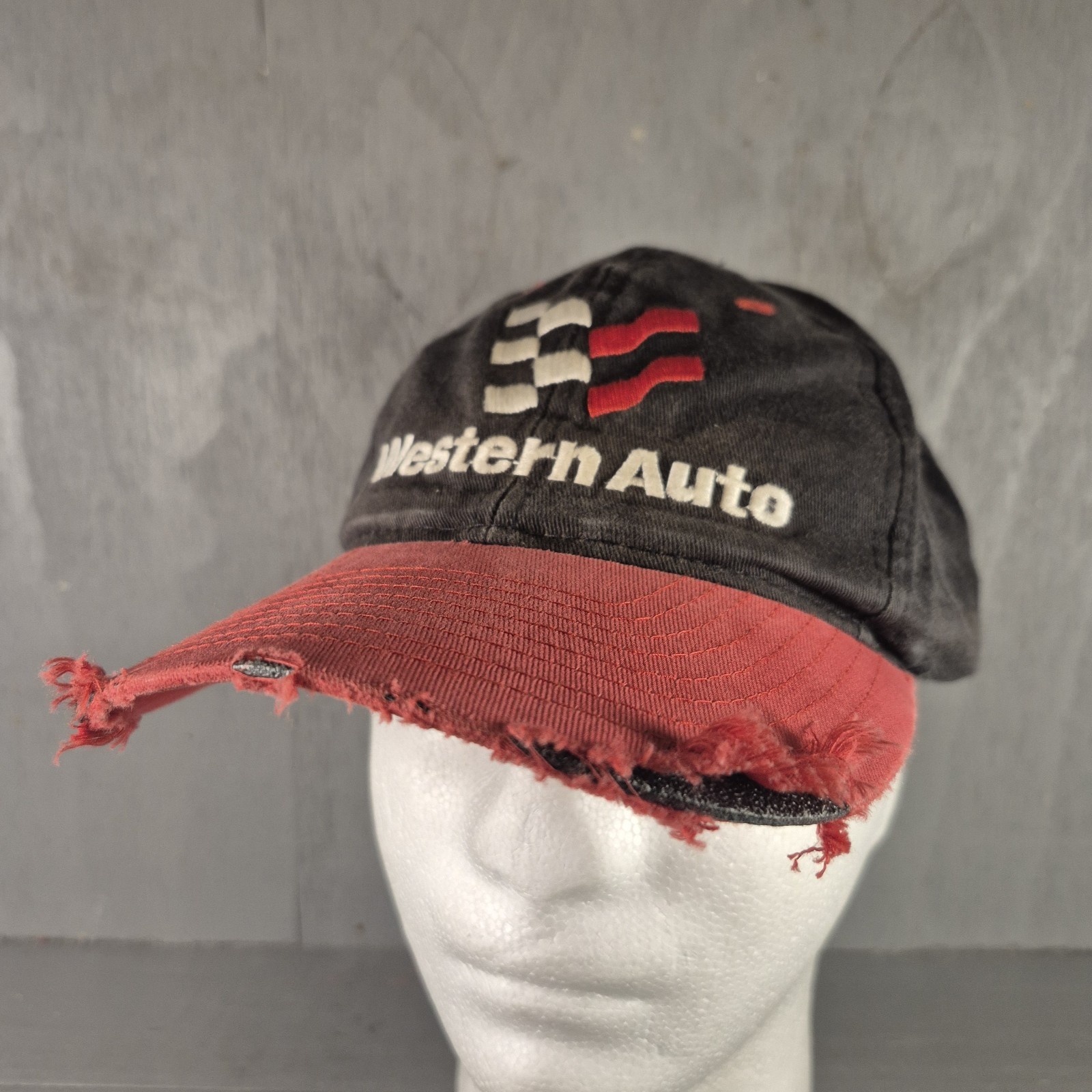 Vintage Western Auto Hat Cap Snapback Black Distressed Embroidered Logo