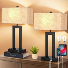 Set of 2 Modern Dimmable Table Lamps with USB Ports for Bedroom Living Room