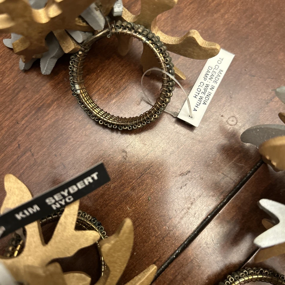 Kim Seybert Fall Ocean Holiday Beaded Wooden Antler Coral Gold Silver Set of 4 - Image 4 of 4