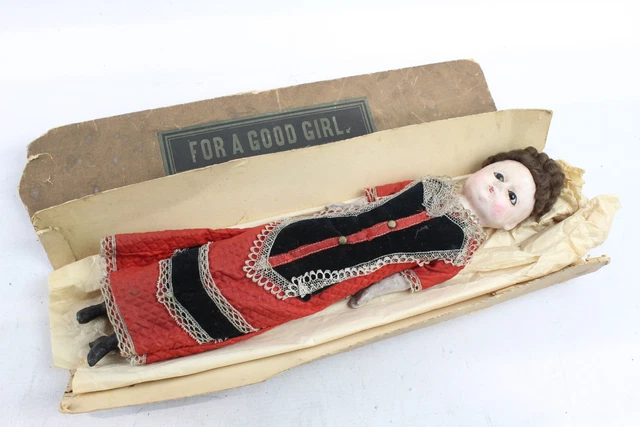 16 Wax Over Composition Antique Doll Handmade Clothing Brown Hair Glass Eyes