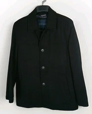 Tommy Hilfiger Coat Mens Large  Wool Blend Pea Jacket Black Heavy Lined Pockets