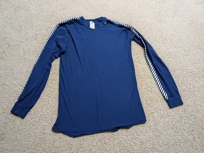 Helly Hansen Men's LIFA Crew Base Layer Shirt Stripe Long Sleeve Top Navy Large 