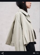 sacai Light Gray Cotton Gabardine Pleated Trench Coat M Spring Fashion