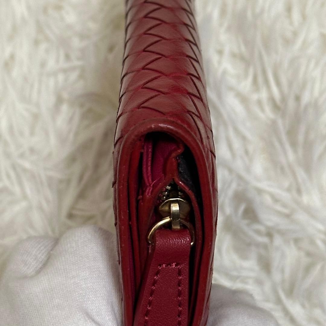 Bottega Veneta Intrecciato Leather Bifold Wallet Red Unisex Excellent Condition thumbnail 9