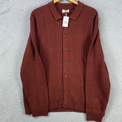 Marine Layer Arthur Merino Wool Blend Sweater Button Up Mens XL Brown Veneer NEW