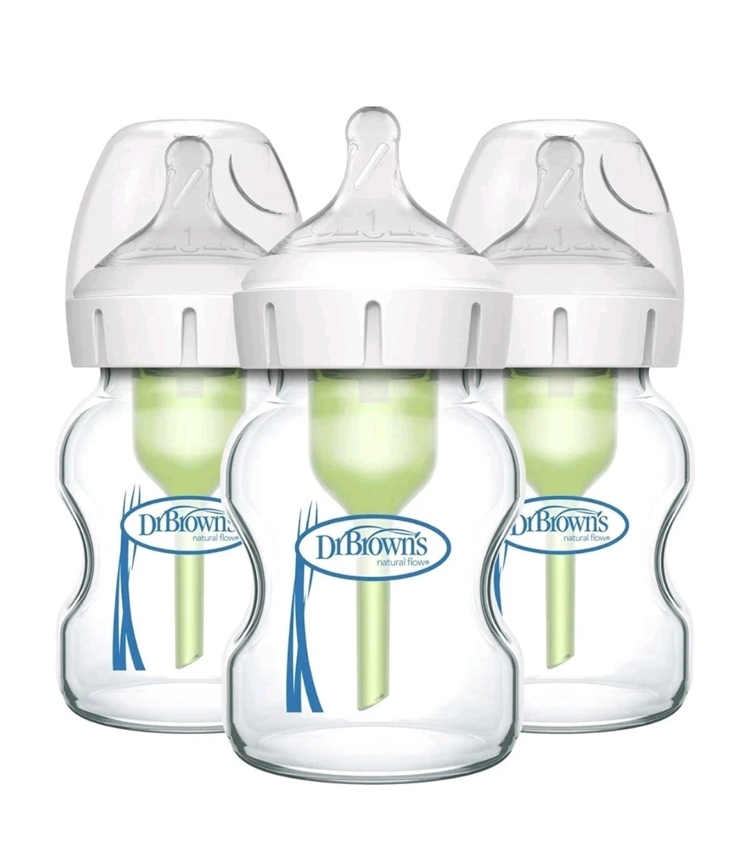 Dr. Brown's Natural Flow Anti-Colic Options Wide-Neck Glass Baby Bottles 5oz NEW