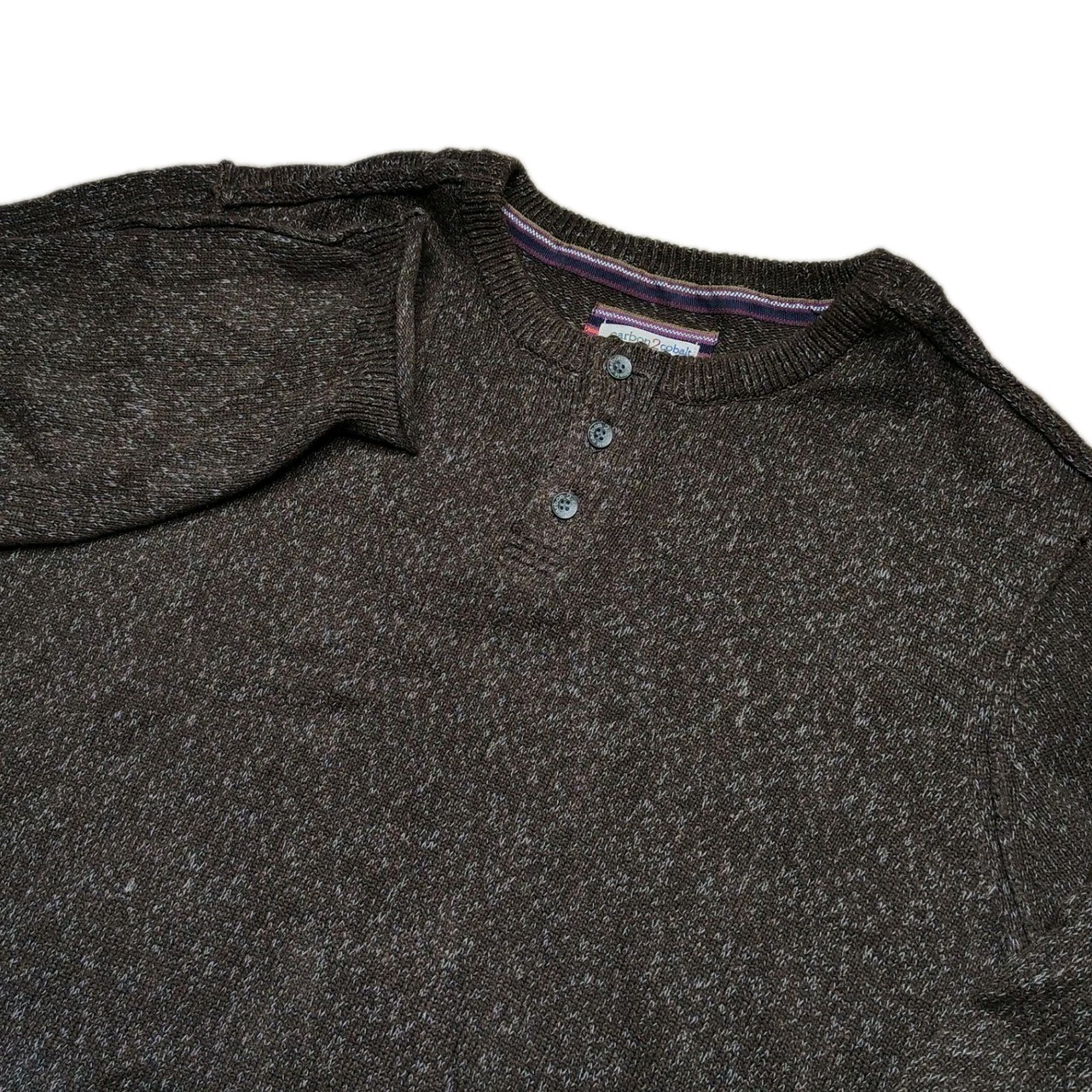 Carbon 2 Cobalt Henley Long Sleeve Knit Sweater Mens XL Marled Brown Pullover