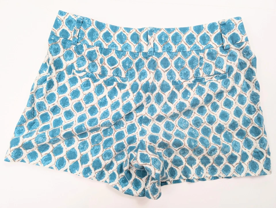 Loft Ann Taylor Linen Blend The Riviera Geometric Blue Shorts Women's Size 6 - Image 2 of 4