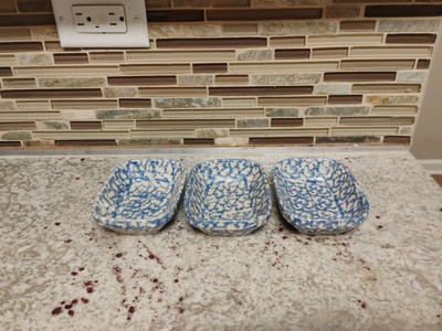  VTG Blue Spongeware G.E. Henn BTC USA 91732 Bread Butter Candy Condiment  Dish