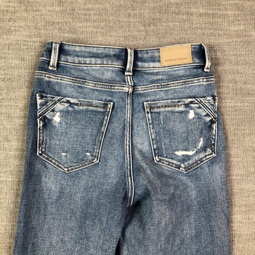 Buckle Black Jeans Womens 25 Blue Classic Straight Distressed Raw Hem Stretch - Picture 10 of 11