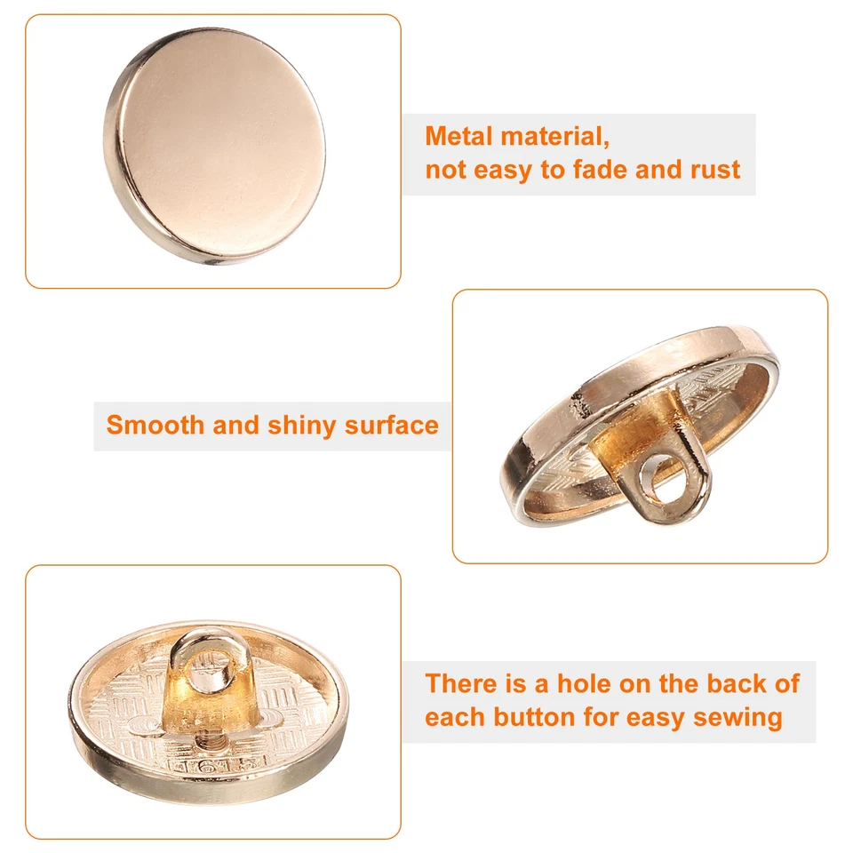 10 peças botões de costura planos redondos de metal 15 mm botão de liga dourada - Imagem 4 de 4