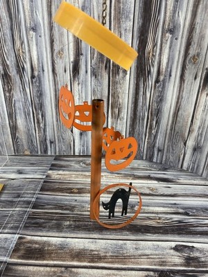 Vintage Halloween Metal Wind Chimes Jack O Lanterns Black Cats Emson - Craft Art