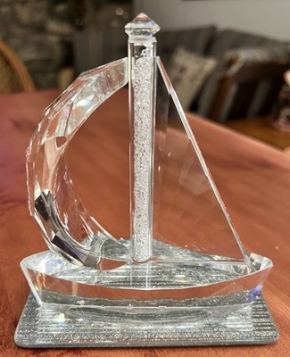 Crystal Sailboat Figurine Paperweight Decor Elegant