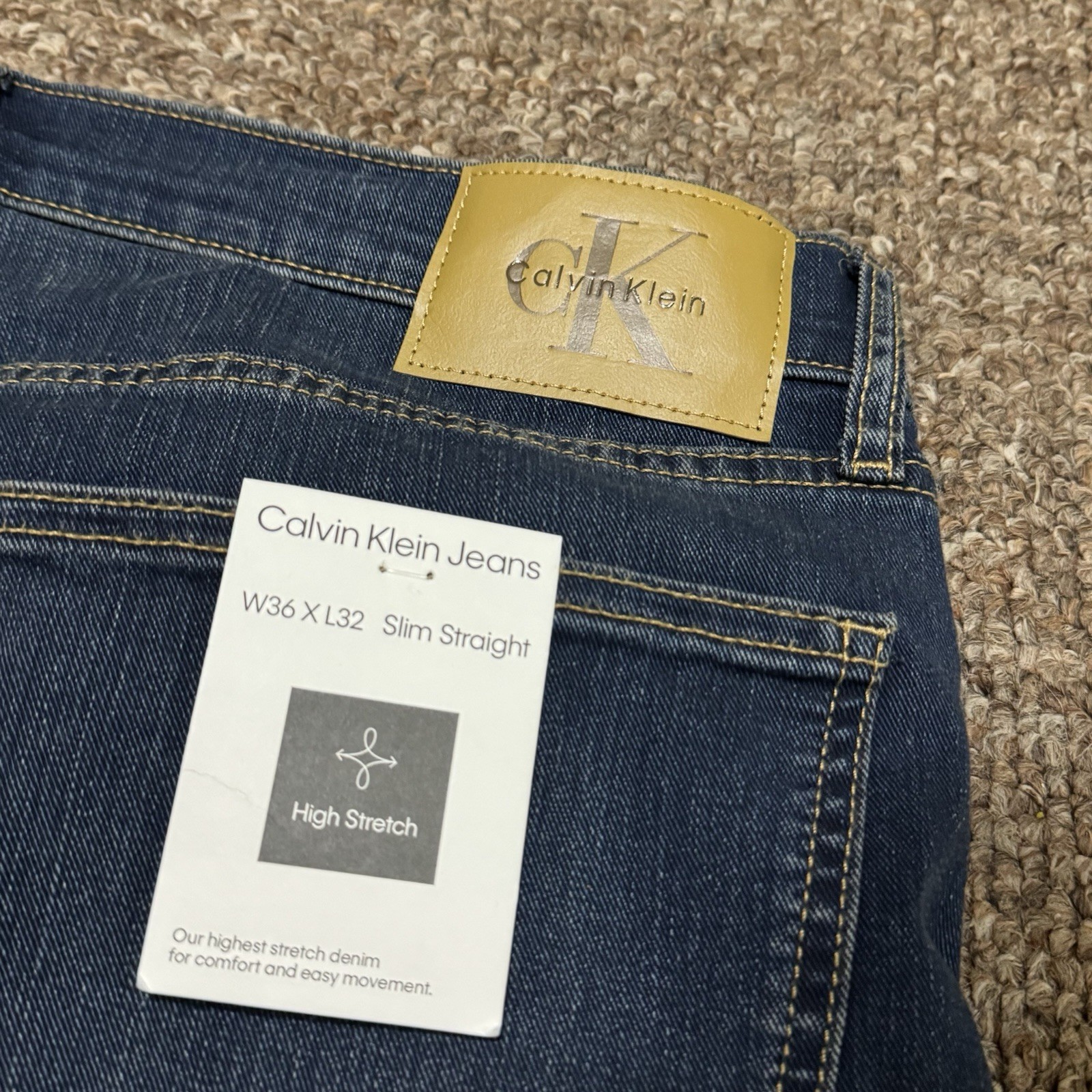 Calvin Klein Jeans Mens Size 36x32 Straight Stretch Faded Whiskered Blue Denim thumbnail 12