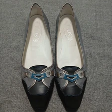 Tod's Moccasin Flats Black Suede Gray Canvas Women Shoe Sz EU 39 US 8.5  Dustbag