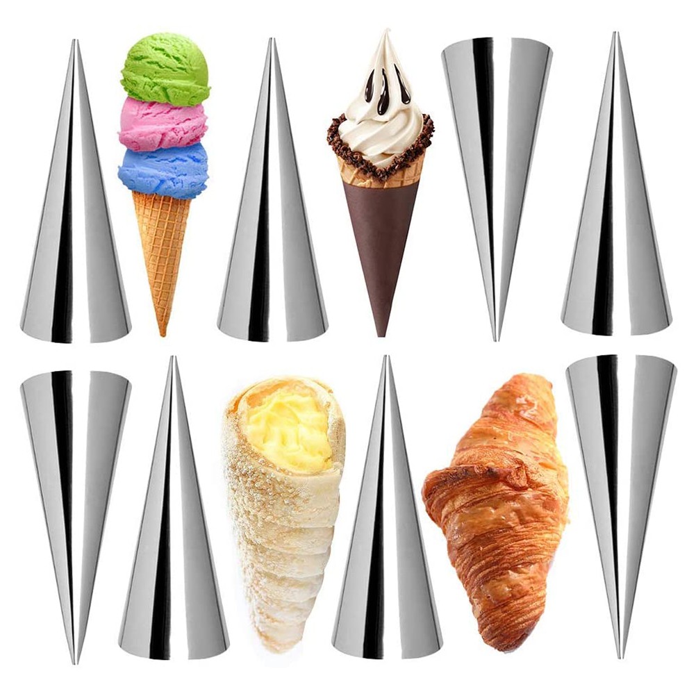 16Pcs Stainless Steel Cream Horn Molds Set Filled Dessert Pastry Cone Metal Form