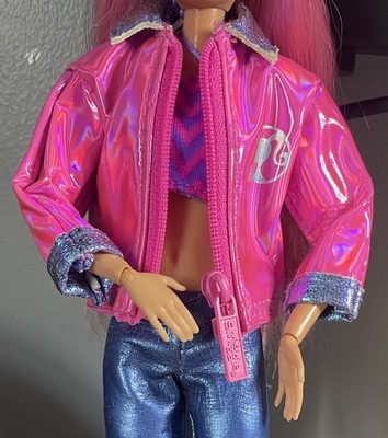 Barbie X Smiggle Metallic Fashion Vinyl Zip Jacket Doll Fashion Purple Pink