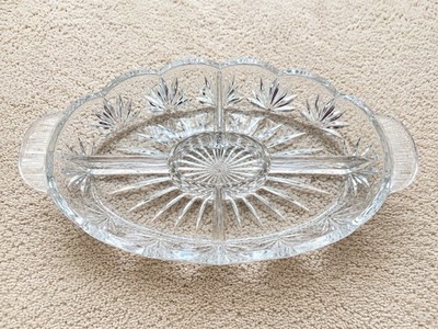 Royal Limited Lead Crystal  Large Oval Divided Serving Dish with Handles