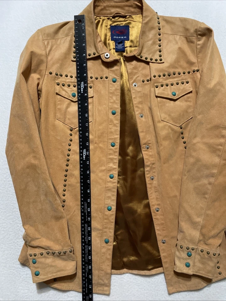 Chaqueta Camisa Roper Para Mujer Gamuza Cuero Western Snap Grande Cruz Tostada Forrada Foto 4 de 4