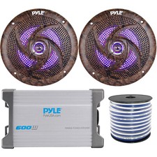 2 x Pyle PLMRLE64DK 6.5" Speakers w/ Blue LED, 2-Channel Amplifier, Speaker Wire