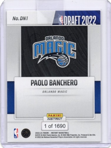 2022 Panini Instant PAOLO BANCHERO #DN-1 Draft Night Pick #1 RC Rookie Card - Picture 2 of 2
