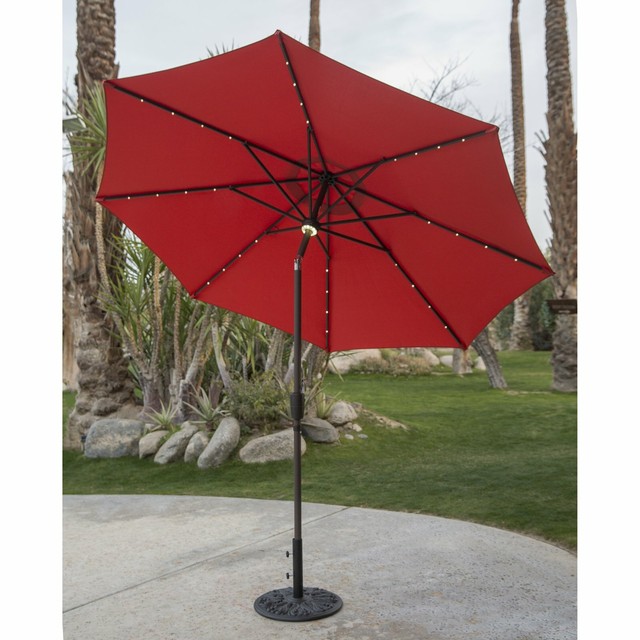 Coral Coast 9 Ft Steel Solar Lighted Push Button Tilt Patio Umbrella Red For Sale Online