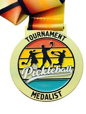 Pickleball Medal - Gold - 3" Pickleball Medal Award with Multi-Color Ribbon