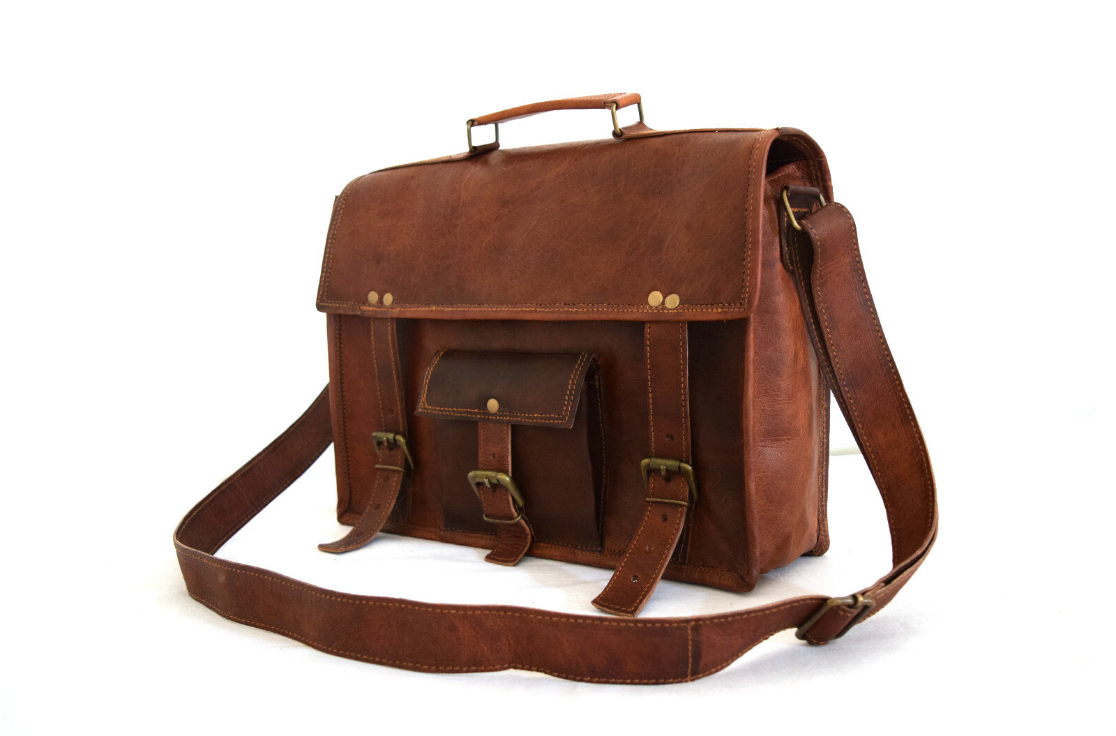 14 In Real Leather Satchel Messenger Bag Laptop School Briefcase Shoulder Bags