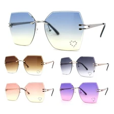 Womens Rhinestone Heart Lens Bling Rimless Butterfly Chic Sunglasses