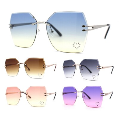 Womens Rhinestone Heart Lens Bling Rimless Butterfly Chic