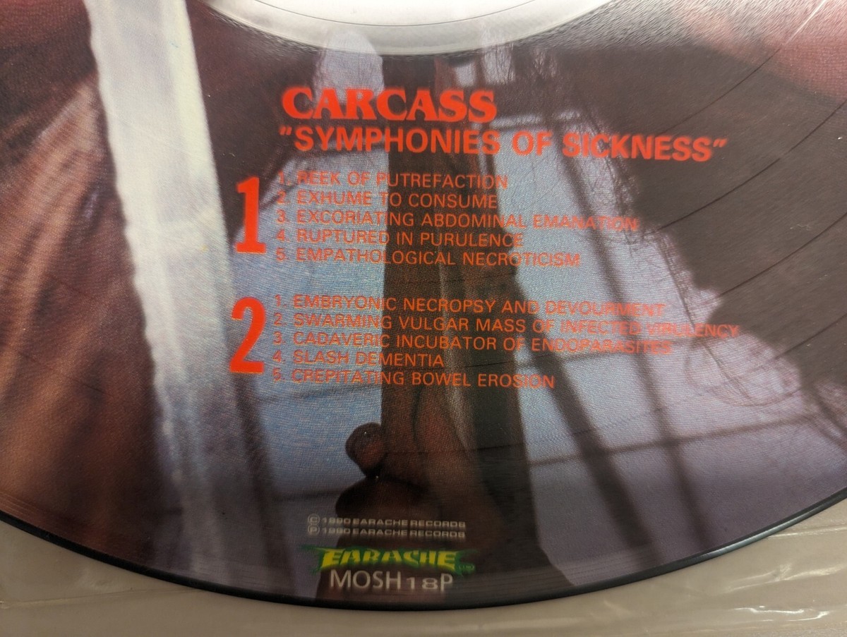 Carcass- Symphonies Of Sickness. Earache Picture Disc Death Metal