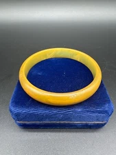 Vintage Marbled Green Butterscotch Bakelite Bangle Tested Simichrome Jewelry