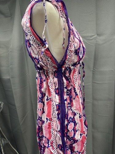 BETSEY JOHNSON Lace Trim Mini Woven Caftan Dress - Snakeskin - Medium - New - Picture 3 of 12
