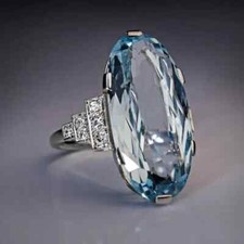 Elegant 925 Silver Rings for Women Aquamarine Wedding Jewelry Gift Size 6-10