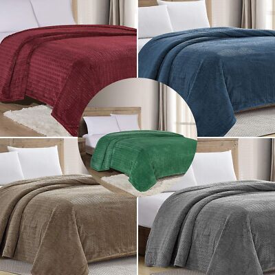 Braided Bed Blanket Soft Superior Chevron Microplush Cover Solid Color 4 Sizes