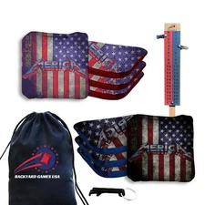 Pro Cornhole Bags Set of 8 Regulation - Slick n Stick Bean Bags w Score Tower