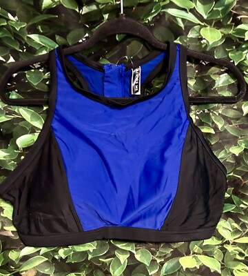 Adore Me Zip Sports Bra Racerback Workout Activewear Black Blue Plus 2X New