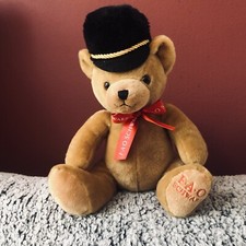 FAO Schwarz Plush Galerie Bear Black Hat Red Bow 12  Stuffed Animal Soldier