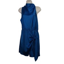 Shein Blue Satin Look Sleeveless High Neck Mini Dress Women Size L 8 10