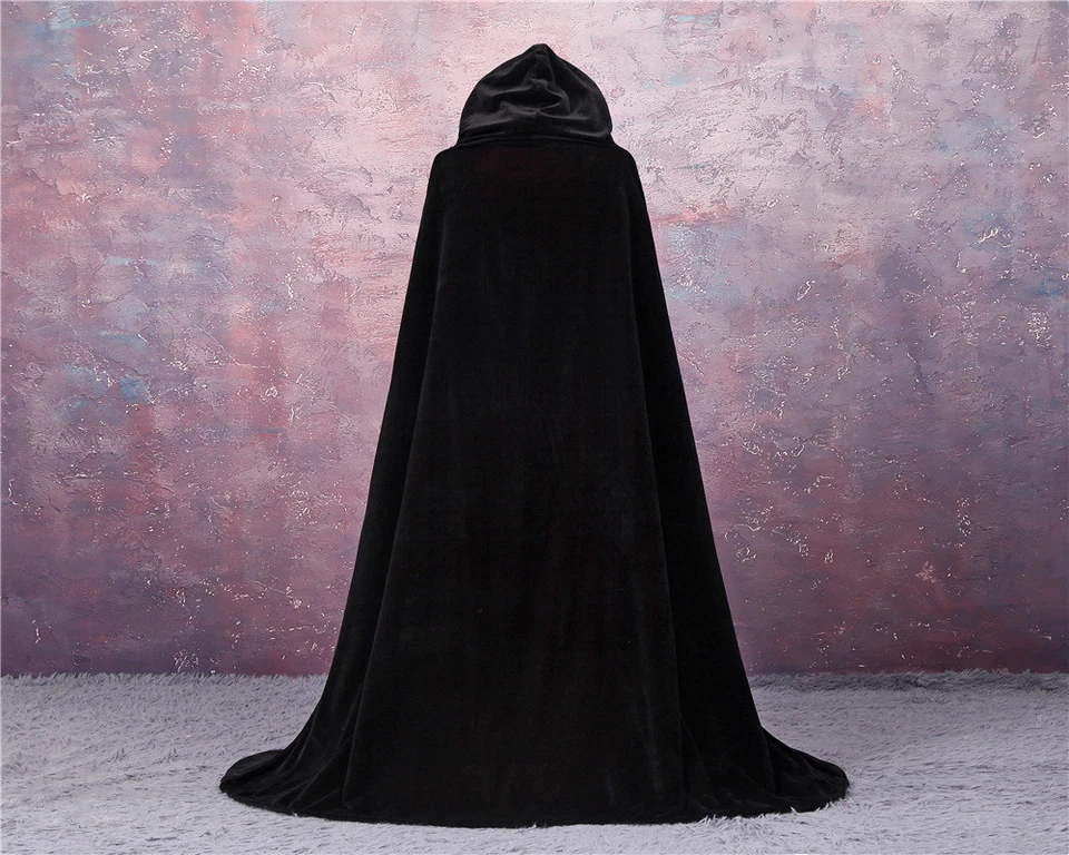 Vino Rojo Negro Terciopelo Capucha Capa Boda Capa Halloween Wicca Bata Abrigo S-2XL Foto 2 de 4