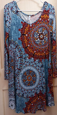 Women's Dearcase Colorful Hippie Long Sleeve Fit And Flare Dress Size Medium