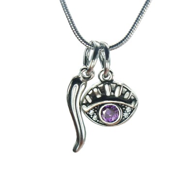 Amethyst CZ Evil Eye and Cornicello Combo Charm Necklace, Nazar Malocchio  Horn