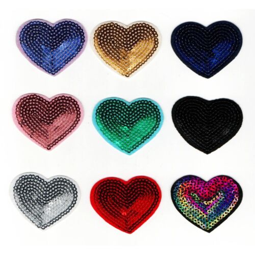 9Pcs Cute Sequins Heart Patch Bling Colorful Love Heart Iron On/Sew on Patche...