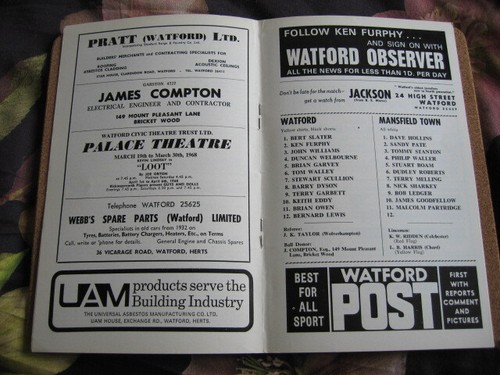 Watford v Mansfield Town Football League Division 3 Programme 19/3/68 - Picture 3 of 6