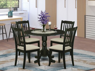 5pc Dublin dinette set round pedestal kitchen table with 4 padded chairs black