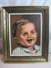 original signed Ortega vintage portrait painting smiling baby boy nice frame