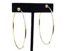 CLIP-ON EARRINGS GOLD TONE HOOP EARRINGS SIMPLE THIN 2.25 INCH HOOPS