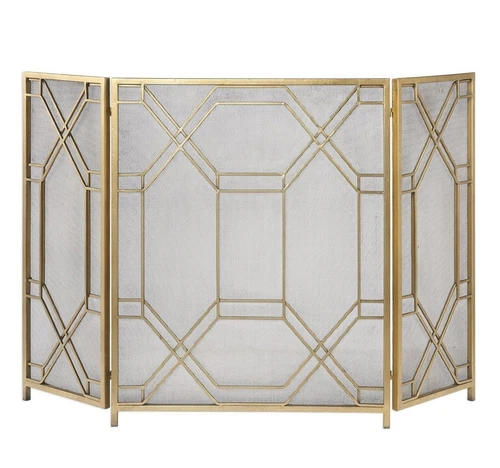 Modern Geometric Rosen Gold Leaf Fireplace Fire Screen 53"W ~ Uttermost 18707 - Picture 1 of 6