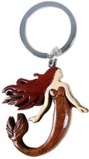Mermaid - Wood Intarsia Keychain - Mythological theme; Durable and New 